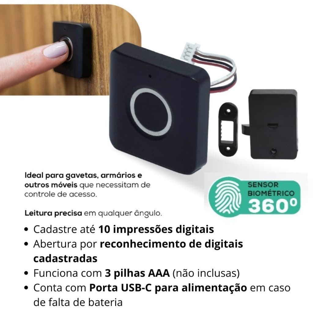 Fechadura De Gaveta Biometrica Invisível Para Armários