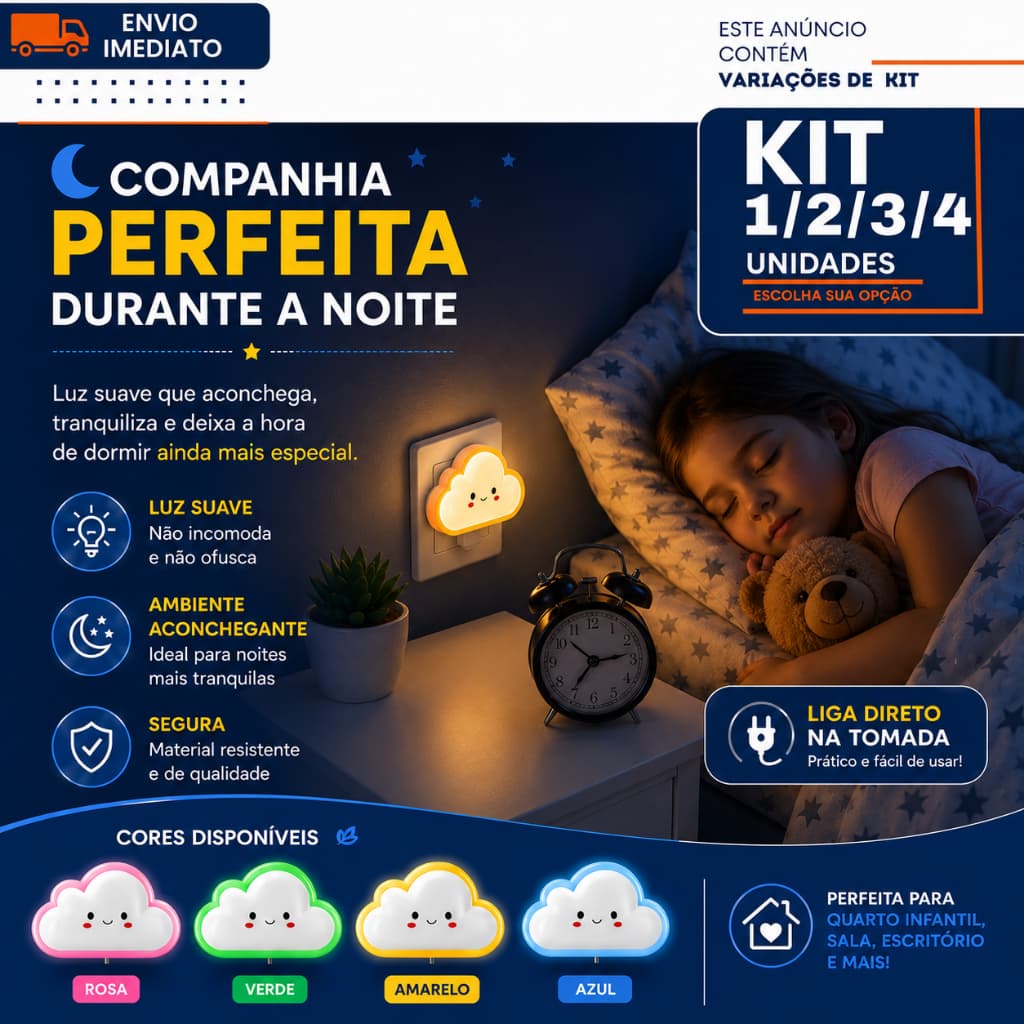 Abajur Nuvem Led Infantil 1/2/3/4 Luz Noturna Tomada Quarto Bebê Crianças Decoração Luminária Decorativa 4 Cores