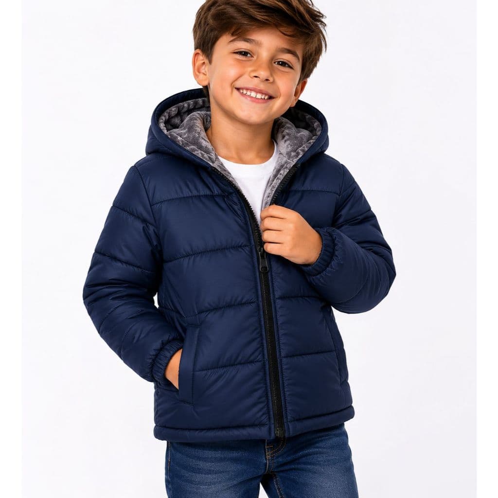 Jaqueta Puffer Infantil Masculino Touca Inverno Frio Intenso