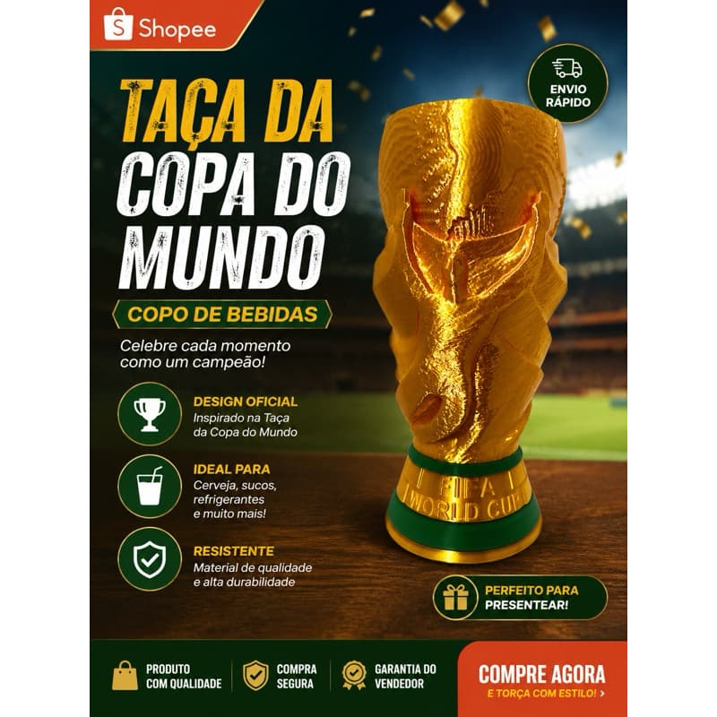 Copo Taça Copa do Mundo com Reservatório para Petiscos | Porta Copo Criativo e Decorativo