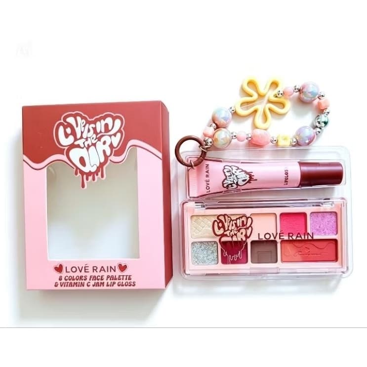 Kit Paleta de Sombras 08 Cores + Jam Lip Gloss Vitamina C Love Rain