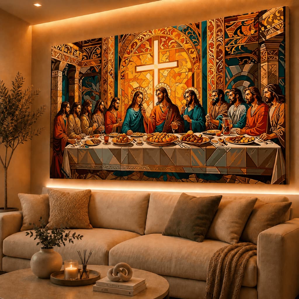 Quadro Decorativo Ultima Santa Ceia Mosaico Sala Quarto Escritório