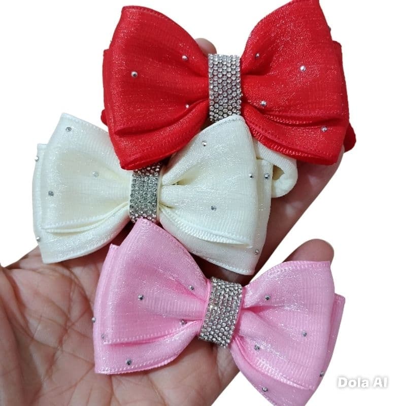 kit 3 Faixa bebê menina Luxo Infantil fita Strass – Vermelho, Off White e Rosa | Faixinha para Bebê
