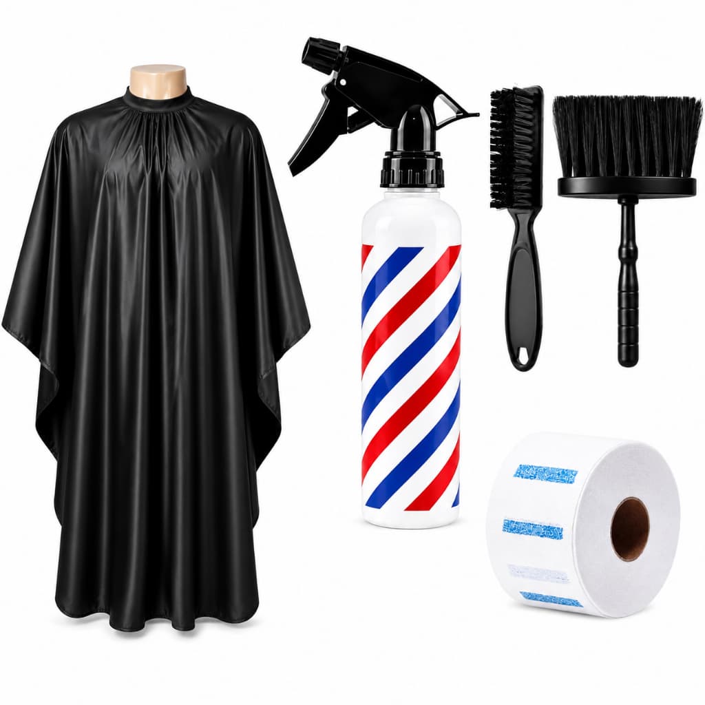 Kit Barbeiro Completo Capa cetim preta +  Espanador + Borrifador + Escova + Golas