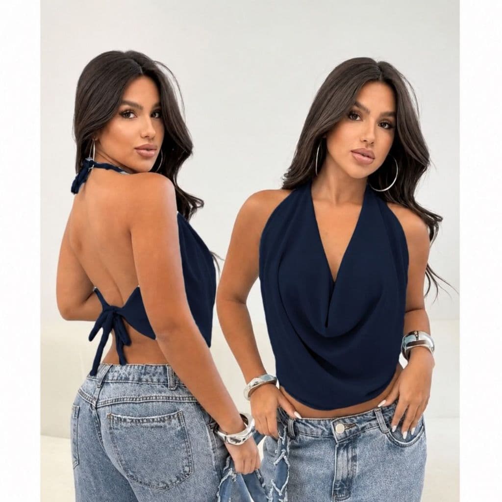 Blusa Cropped Feminina Gola Boba Drapeado Costas Nuas – Luxe Drape