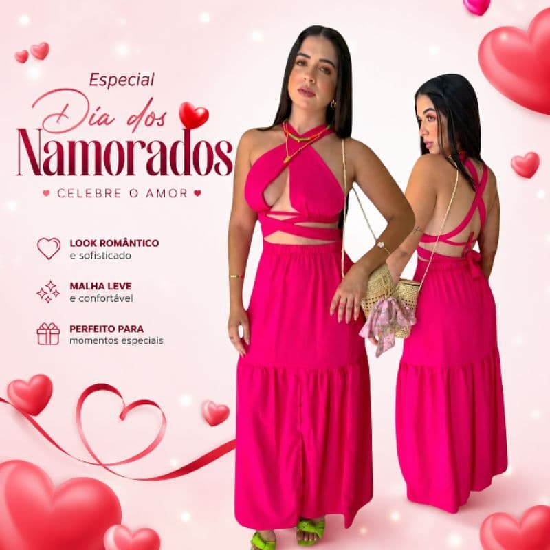 Conjunto com cropped multiformas, viscose, saia longa com fenda cós em elástico.Perfeito para diversas ocasiões.Cor pink