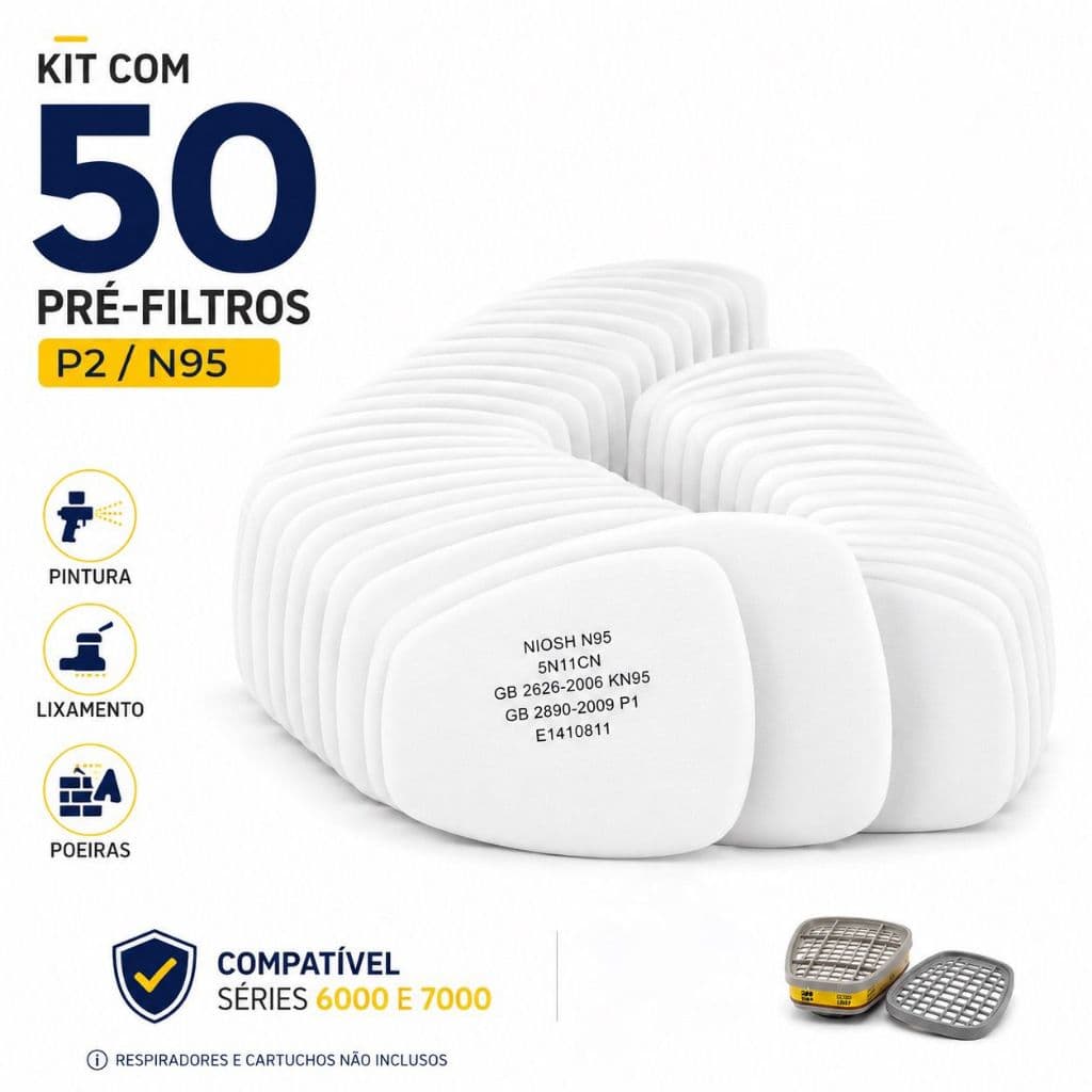Kit 50 Filtros Respirador 5n11 Para Máscara 3m Filtros 6200 Epi Ideal Para Pintura Automotiva Com Algodão Protege