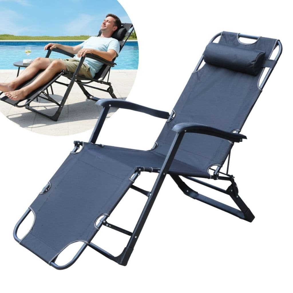 Cadeira Praia Piscina Espreguiçadeira Reclinável Com Travesseiro