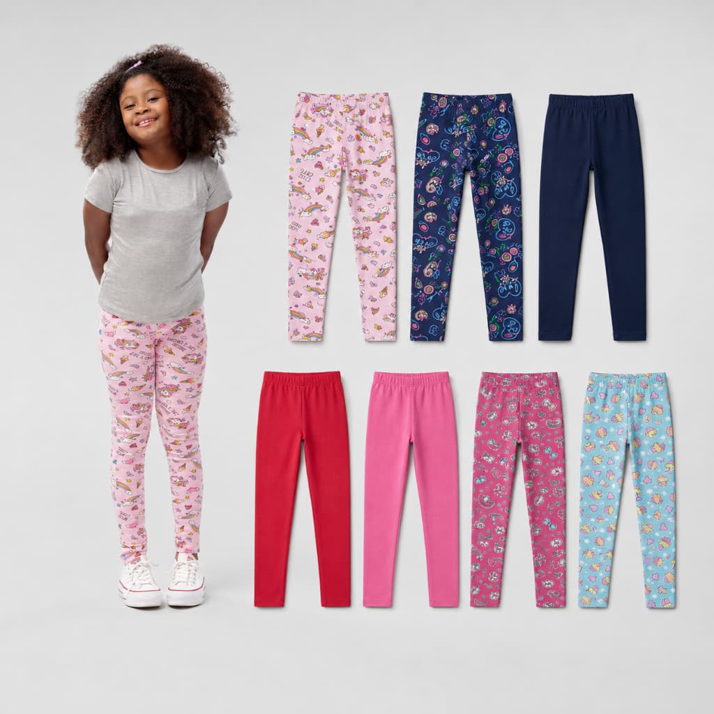 Kit 4 Calça Legging Peças Sortidas Infantil De Cotton Algodão Menina Premium Escolar Meia Estação