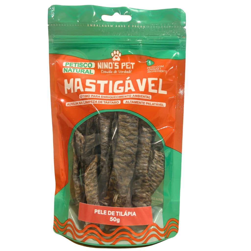 Pele de Tilápia Desidratada Mastigável Natural Para Cães e Gatos - Ninos Pet - 50g