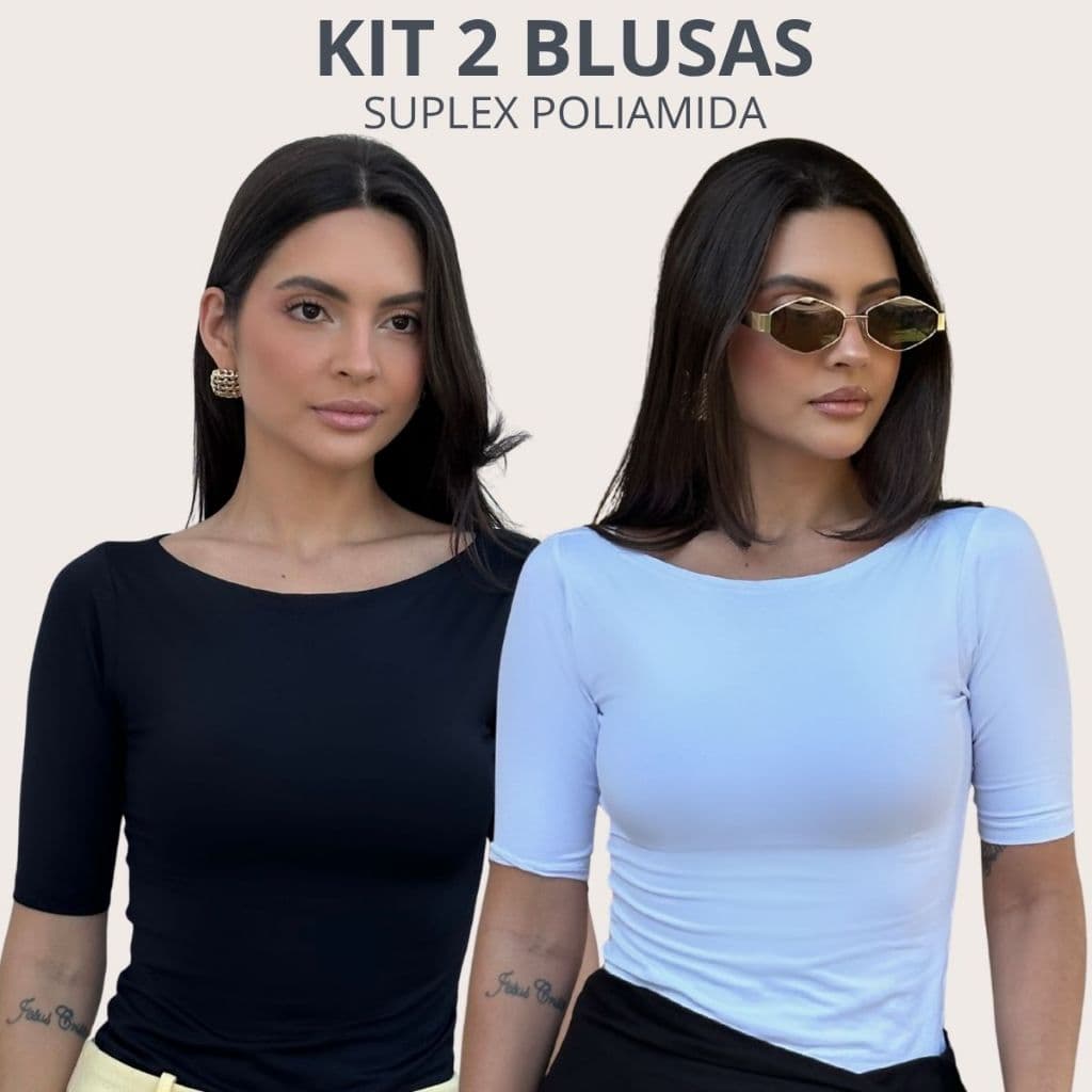 Kit 2 Blusas Feminina Gola Canoa Trabalho Suplex Casual