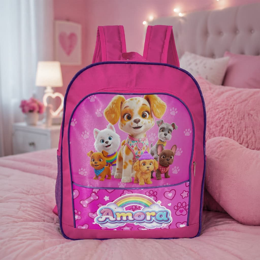 Mochila Infantil Menina Cachorrinha Amora Volta às Aulas Reforçada Resistente Alça Acolchoada