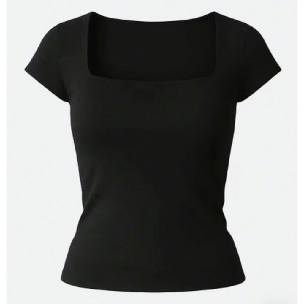 Blusa Feminina baby look manga curta decote quadrado em suplex moda casual versátil 2026