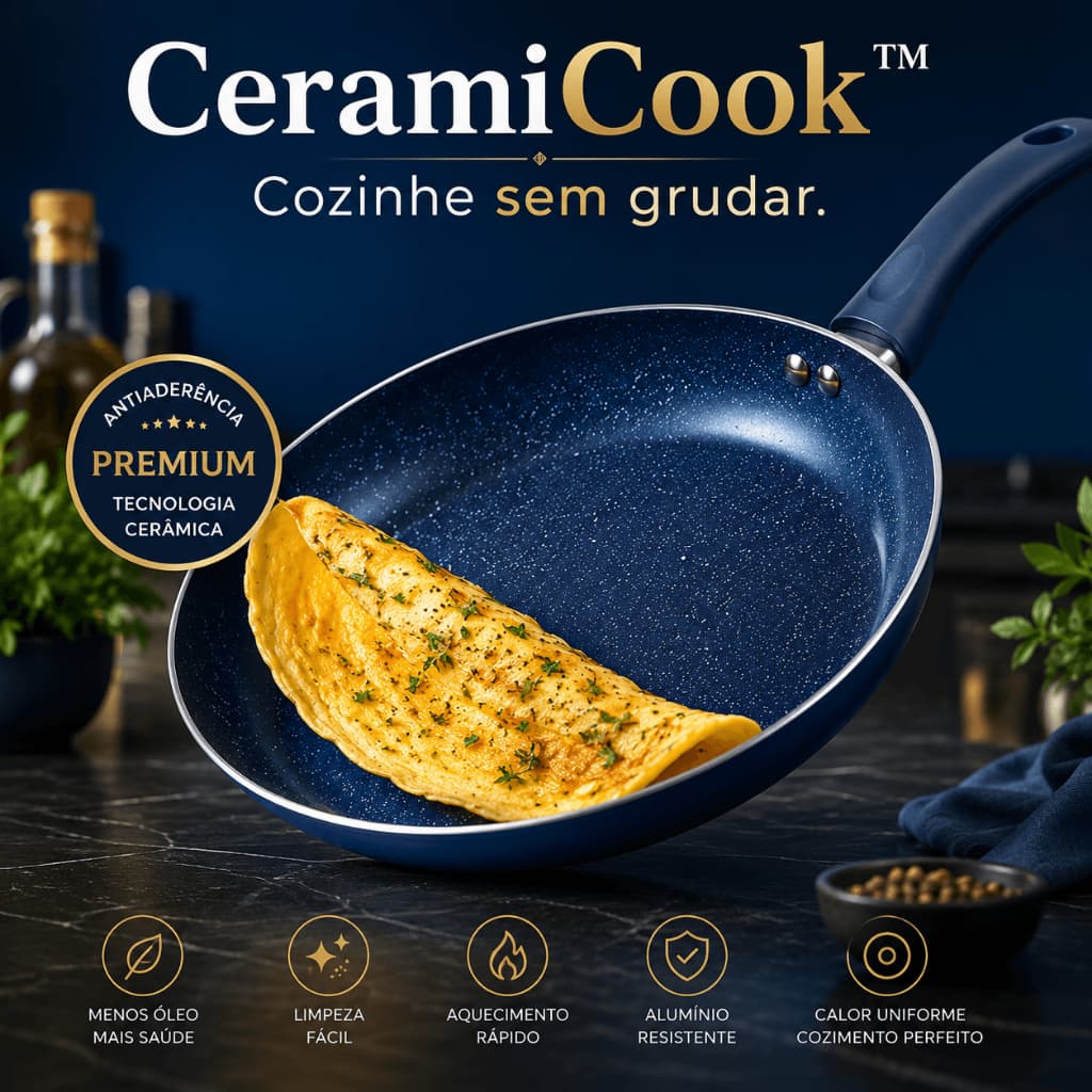 Frigideira Cerâmica Antiaderente 20cm CeramiCook™ Azul Alumínio Fácil Limpeza