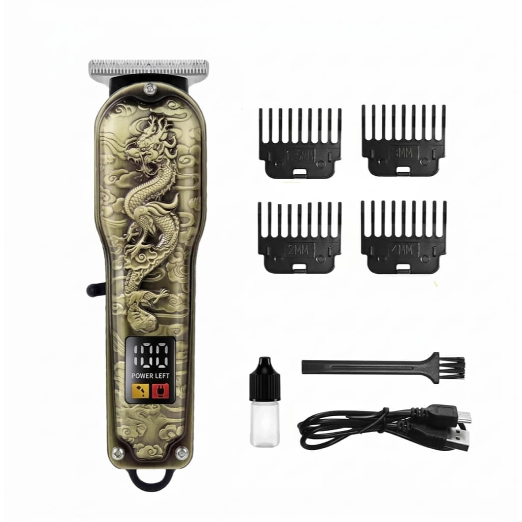 Máquina de Cortar Cabelo Profissional Dragão - Tensão Dupla, Motor de Alta Velocidade, Carregamento USB