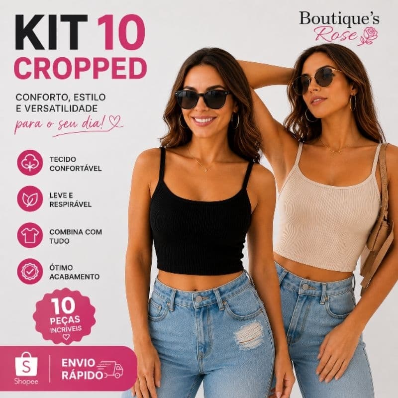 KIT 10 PEÇAS blusa cropped top básica alcinha canelado Premium