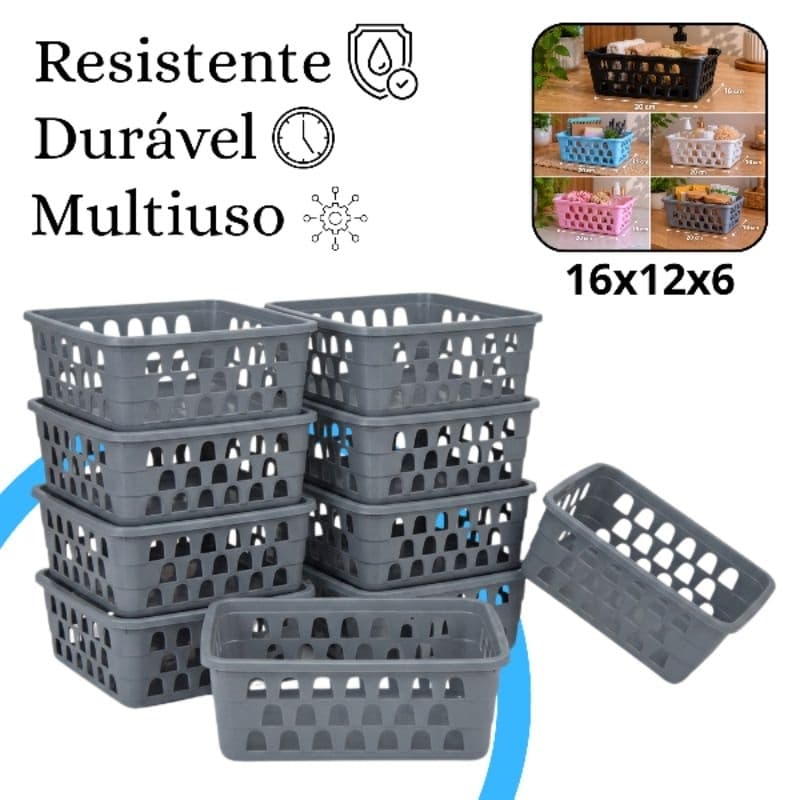Kit 10 Cesto Organizador Cestinha Multiuso Pequeno 16x12x6cm Resistente