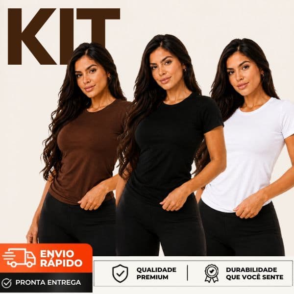 Kit 3 Camisetas Básica Feminina Manga Curta Forro Duplo Academia Dia a dia em Suplex Premium Não Transparente