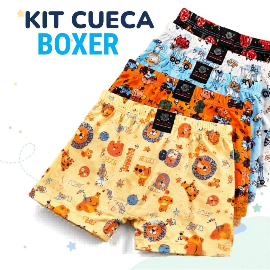 Kit Cueca Boxer Box Infantil Menino Confortável Estampadas Criança Microfibra Tecido Macio Sortidas
