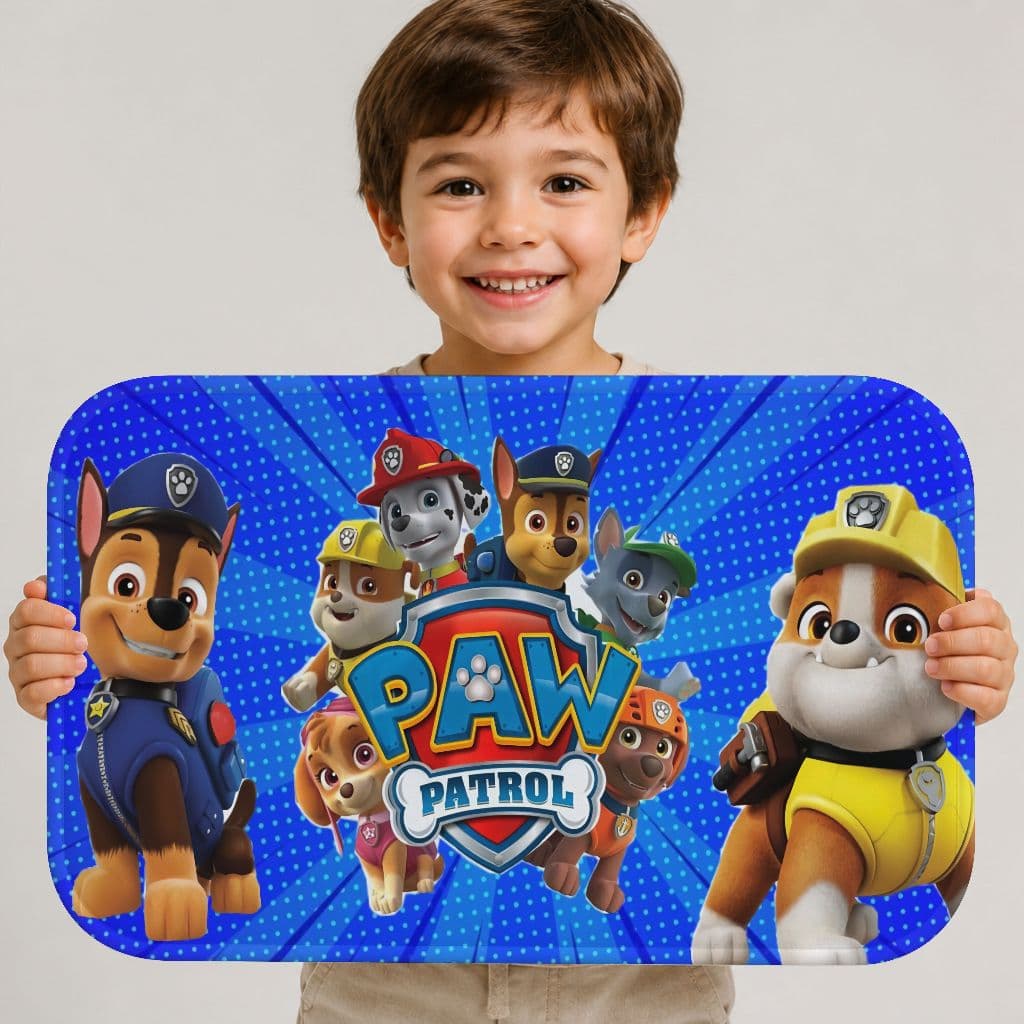 Tapete Patrulha Canina 40x60 Decoração Infantil Lavável Antiderrapante Resistente Aveludado Desenho.