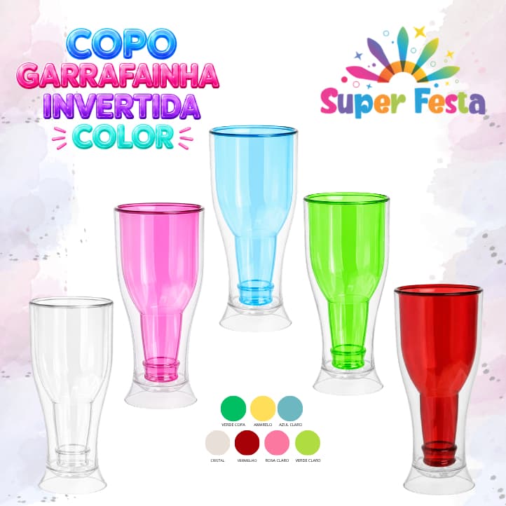 Copos Garrafa Invertida Acrílico Color - 300ml