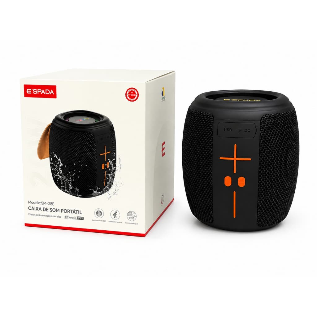 Caixa De Som Portátil Espada Bluetooth Rgb A Prova D'agua SM-38E