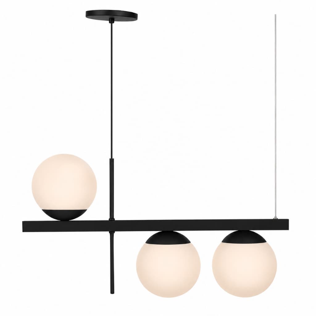 Pendente Teto Jabuticaba Para Sala/Mesa de Jantar Com 3 globos Vidro 15 cm Preto