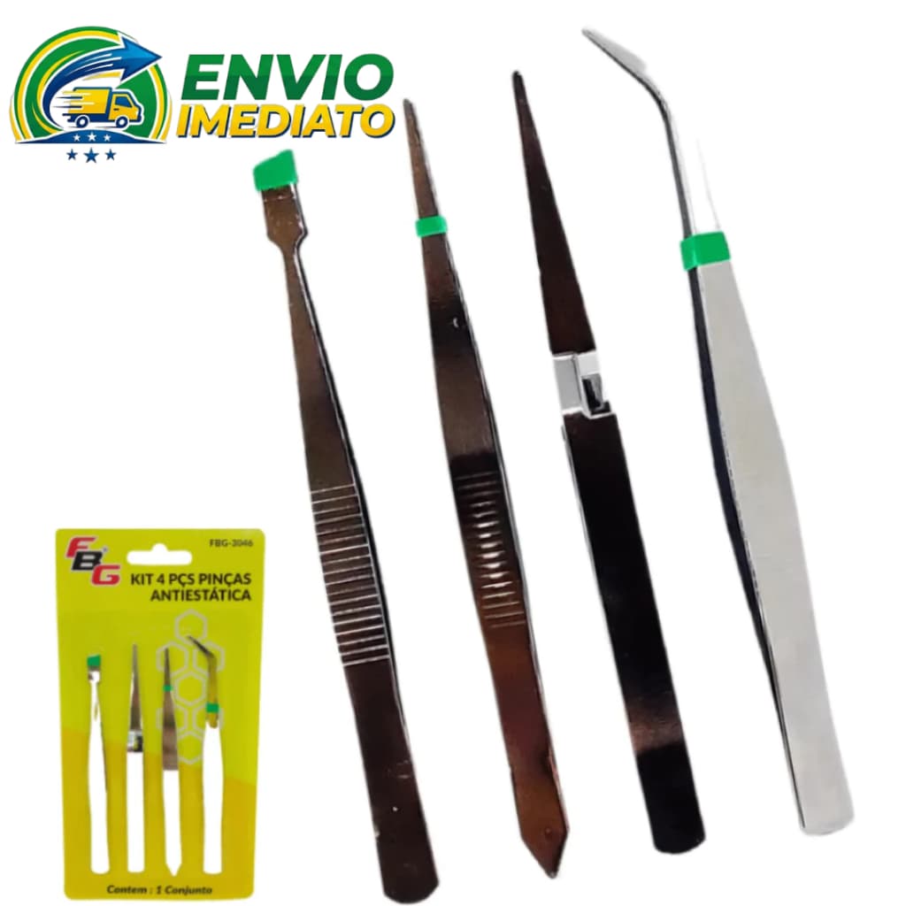 Kit 4 Pinças Antiestética Ferramenta Pequenos Reparos Eletrônicos Aço Inoxidável