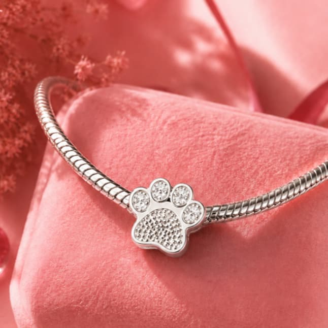 Berloque Patinha Separador Pet Pingente Amor Pet Pulseira Prata Cachorro Gato