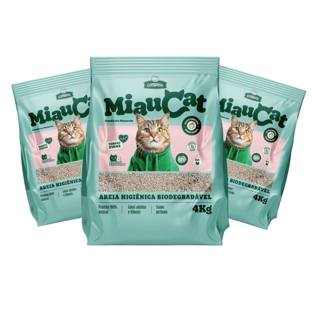 Areia Higiênica (kit 3) para Gato Miau Cat 4kg Perfumada Alta Absorção Controle de Odores