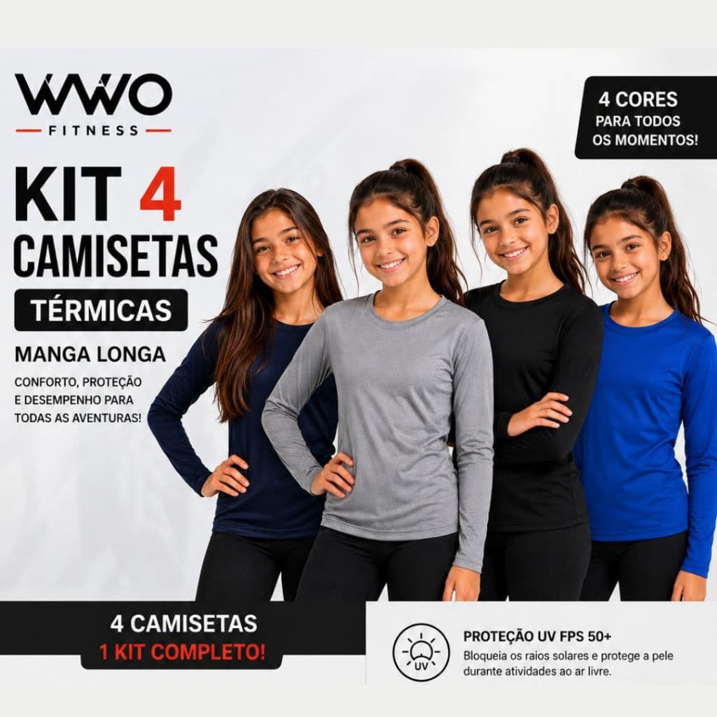 Kit 4 ou 3 Camisetas UV50+ Infantil  segunda pele térmica Proteção Solar Praia Piscina esporte Manga Longa