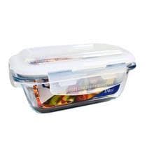 Potes 370ml Vidro Hermético Marmita Fitness Com Tampa Quatro Travas Retangular Anti Vazamento Forno Refratário