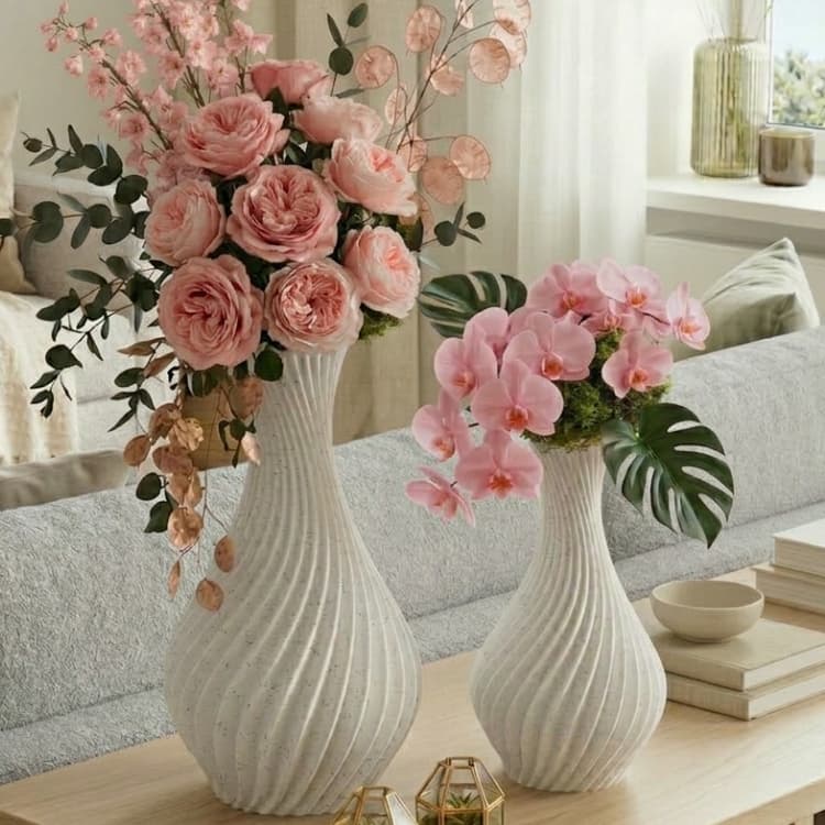 Kit 2 Vasos Decorativos Moderno Espiral 3D Luxo Elegante Ambiente Casa Sala Mesa Cozinha Escritório