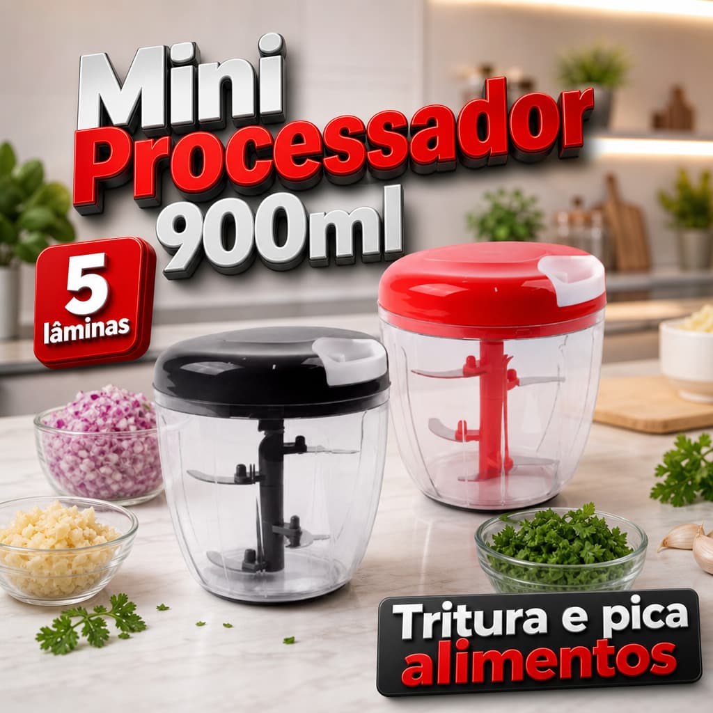 Processador de Alimentos 900ml Resistente 5 Lâminas Manual Alimentos Portátil