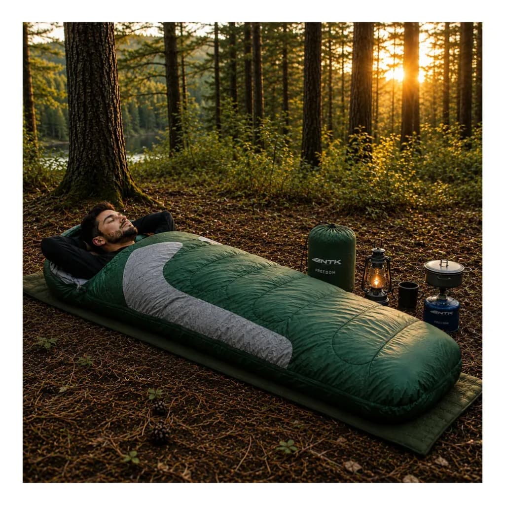 Saco de Dormir Freedom -1,5° a -3,5°C Com Capuz e Impermeável Verde e Cinza