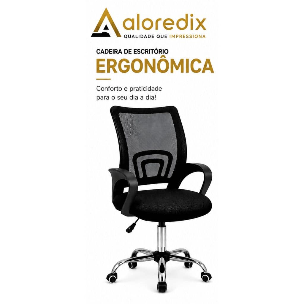 Cadeira Ergonômica Escritório Giratória Regulável Com Apoio Lombar Mesh Preta