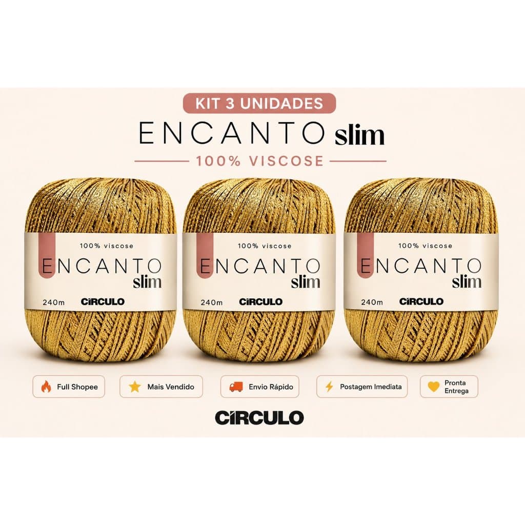 Kit 3 Linhas Encanto Slim Círculo 100% Viscose 240m Crochê Tricô Artesanato