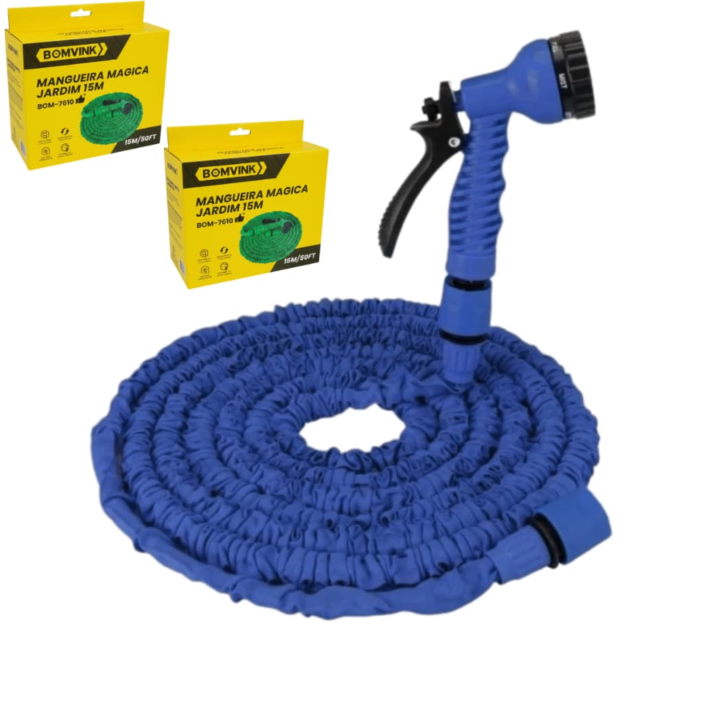 Kit 2 Mangueira Mágica Expansível 15m Bomvink Bom-7610 Azul