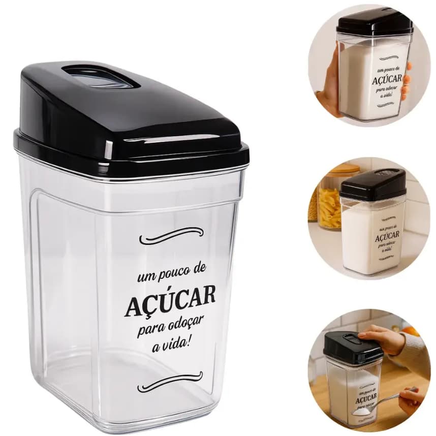Açucareiro com Tampa 836ml Porta Açúcar Organizador de Cozinha Prático Resistente Nitron