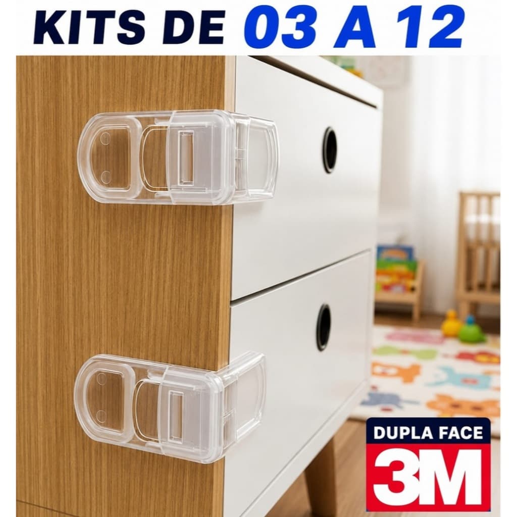 Kis 03 a 12 - Travas de Gaveta Lateral Transparente Porta Segurança Proteção - Adesivo 3M