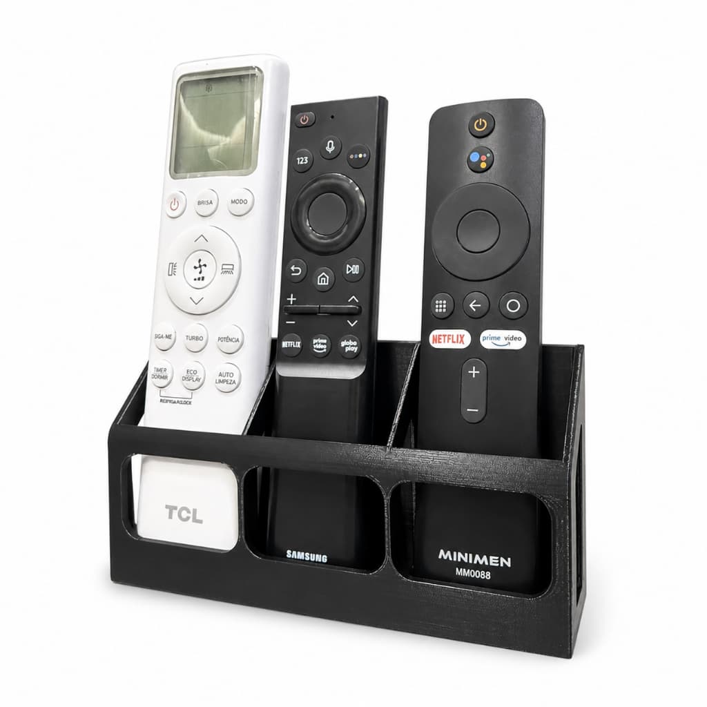 Suporte Organizador Controle Remoto Parede Porta Controles Com Fita Dupla Face Preto 3 Divisórias