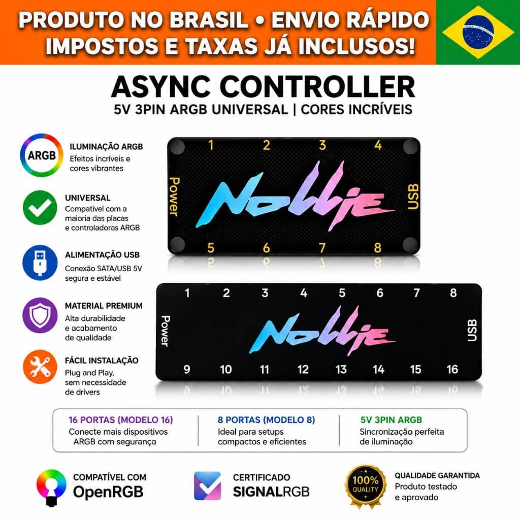 Nollie Controladola ARGB 5v 3 Pinos interface ARGB com suporte ao Software SignalRGB OpenRGB.