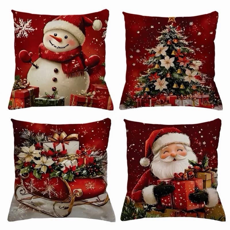 KIT 4 CAPAS DE ALMOFADAS DECORATIVAS NATAL PAPAI NOEL ,BONECO DE NEVE ,  RENA - TAMANHO 45X45