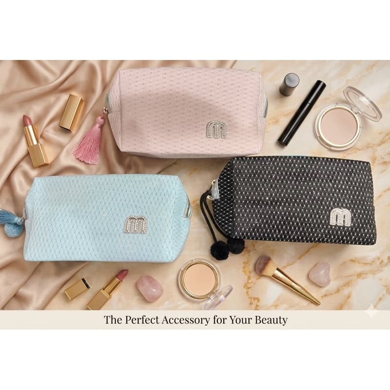 Necessaire Feminina Estilo Luxo com Glitter e Detalhe em Strass - Porta Maquiagem Elegante