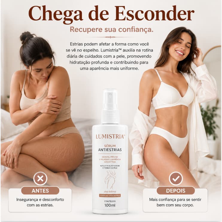 Sérum Antiestrias Lumistria™ 100ml Hidratação Profunda Elasticidade Firmeza Pele Mais Uniforme Rápida Absorção
