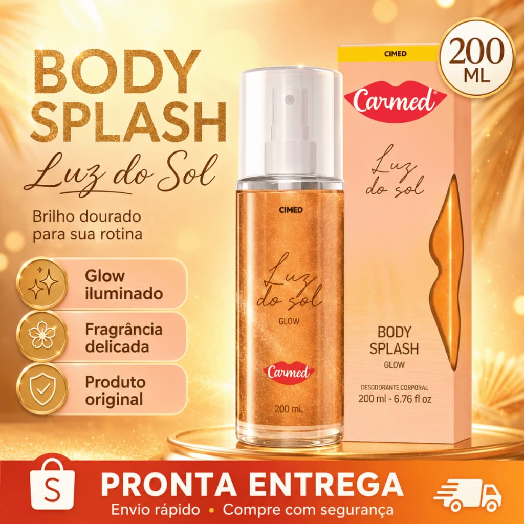 Body Splash Carmed Luz do Sol Glow 200ml - Fragrância Radiante com Notas de Baunilha e Jasmim