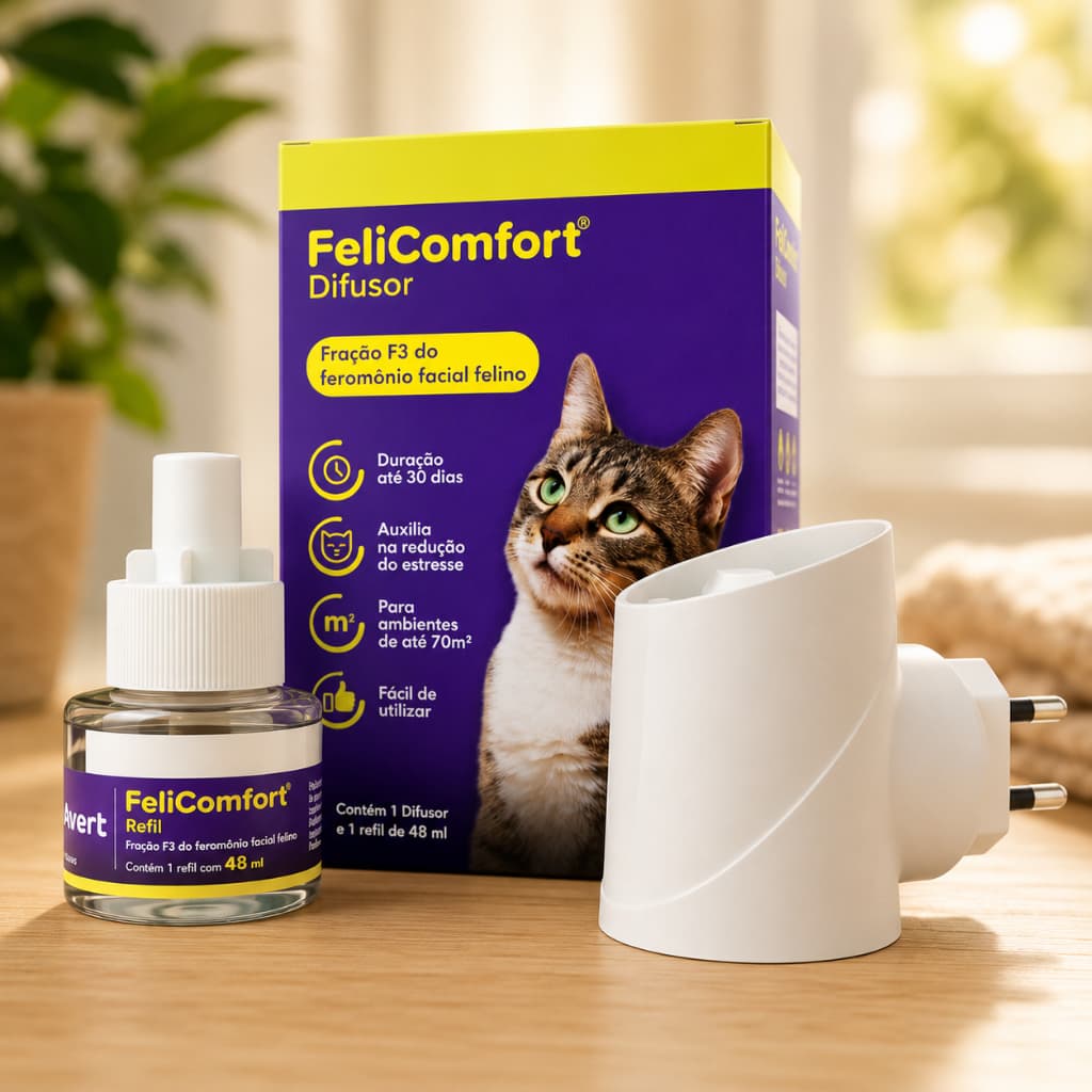 Feromônio Para Gatos Felicomfort Difusor + Refil 48ml Ansiedade Estresse