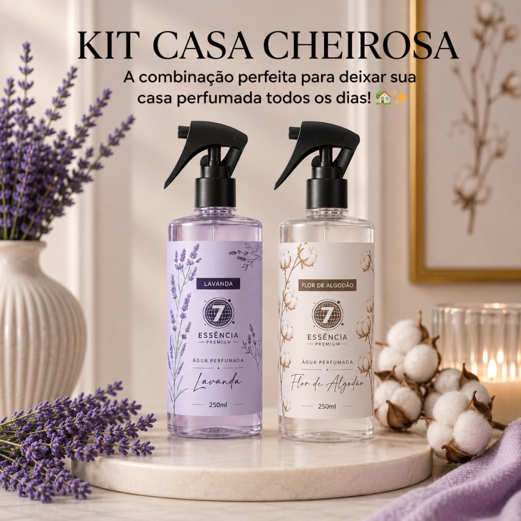 Kit Casa Cheirosa Água Perfumada Premium Lavanda + Flor de Algodão 250ml | Perfumação para Ambientes