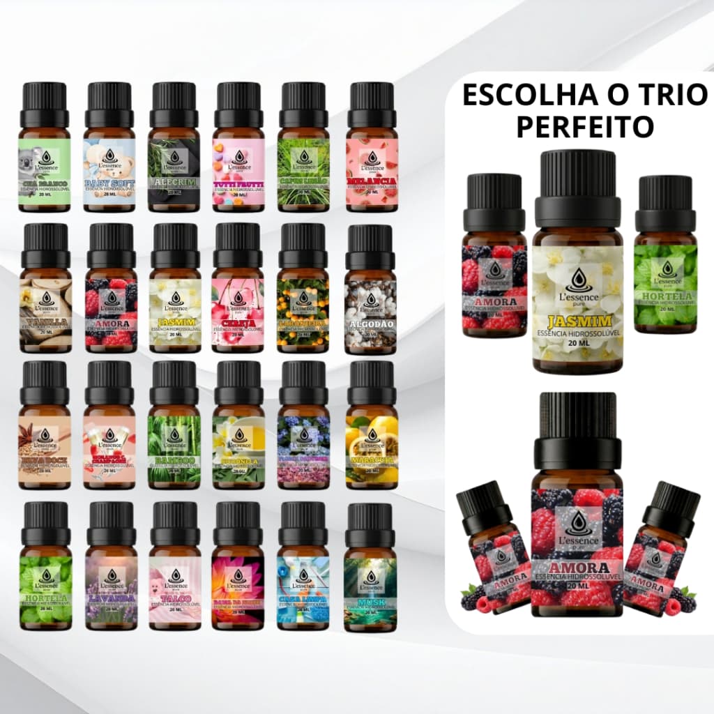 Kit 3 Essências Hidrossolúvel 20ml | Aromatizante para Umidificador | +34 Fragrancias & Combinações
