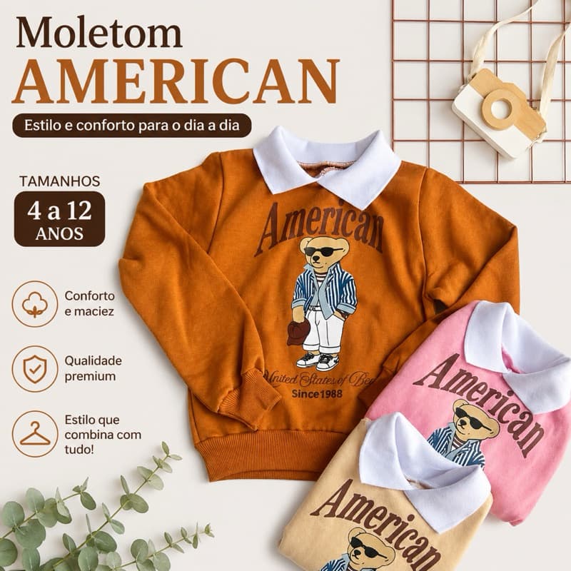 Blusa Moletom Flanelada Infantil Ursinho Quentinha Gola Polo Menina Tam 4 ao 12 Anos